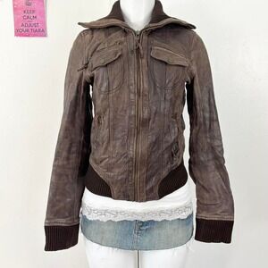 vintage distressed leather bomber jacket